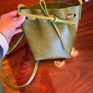 Green leather Mansur Gavriel mini mini bucket bag